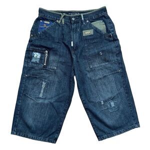 Vintage LRG Denim Surplus 3/4 Length Baggy Denim Shorts 36x20 Shants Skater Y2K